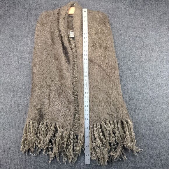 Alberto Makali Womens Shawl Wrap Poncho Gray Medium Faux Fur Fringed Nylon - Picture 10 of 12